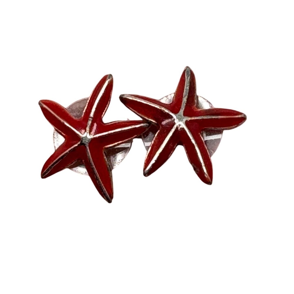 1960s Starfish Stud Earrings Red Enamel Coastal‎ Nautical Beach Summer Jewelry